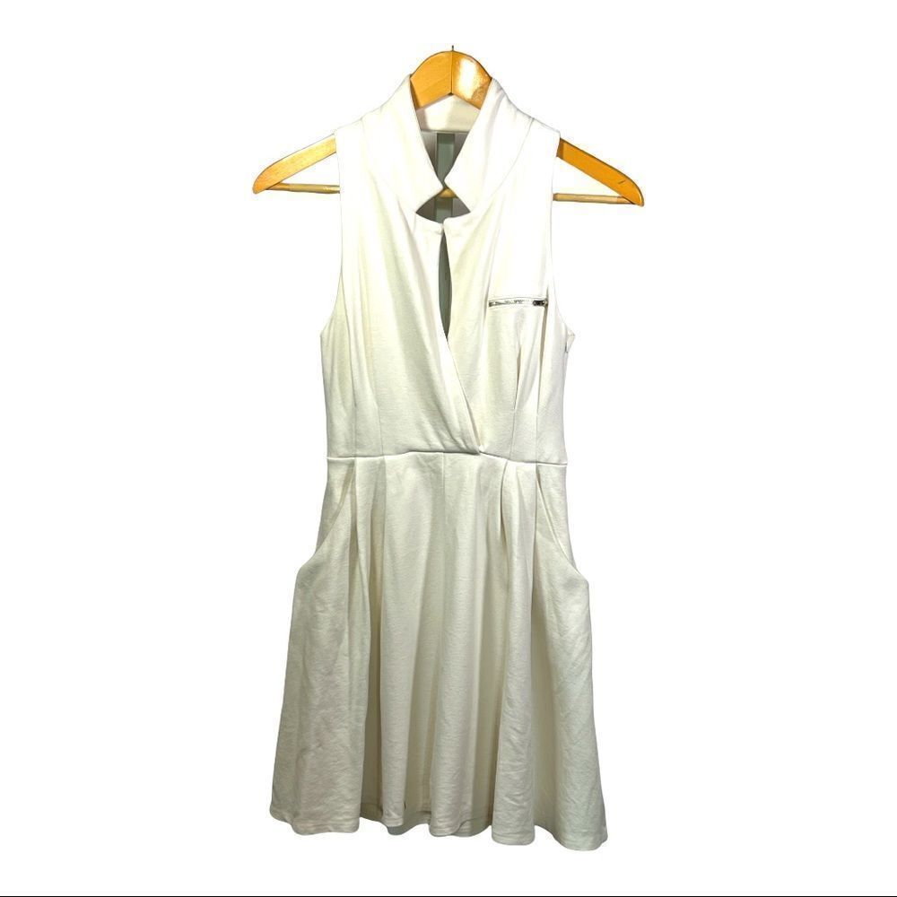 WYATT Women’s Sleeveless Fit & Flare Pleated Mini Dress White Size 0